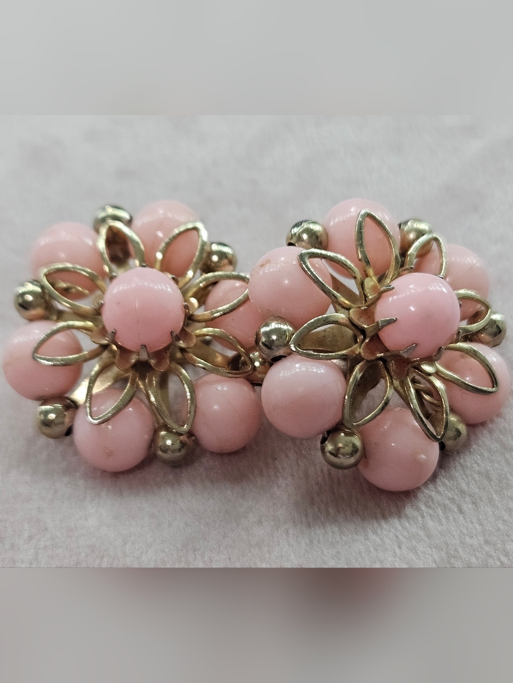 Vintage Coro Clip-On Earrings Gold and Pink Beaded Earrings